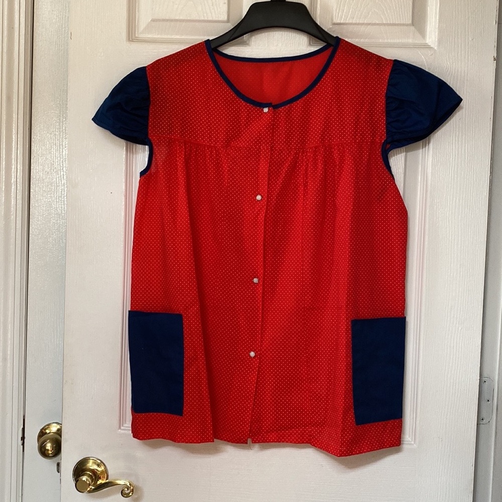 VTG 70’s Red Polka Dot Artist Art Smock Blouse Top